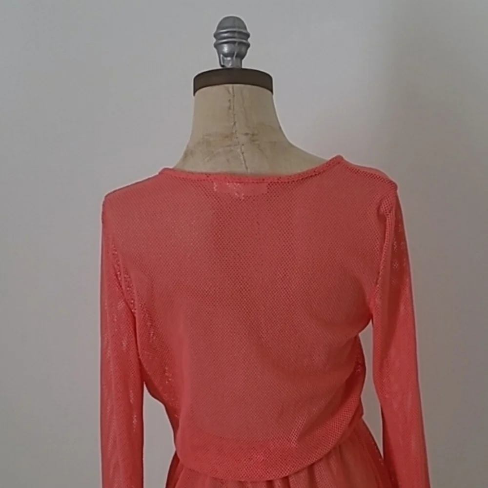 Francesca's Resortwear Mesh Long Sleeve Coral Mini Dress Coverup M/L